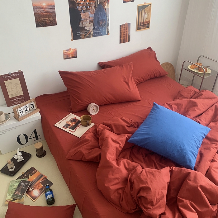 91家纺网 家纺一手货源 找家纺 柚可家居 2024新款40支全棉色织水洗棉单品系列-四件套 树莓红