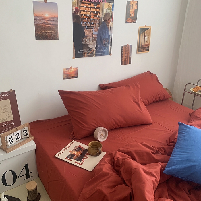 91家纺网 家纺一手货源 找家纺 柚可家居 2024新款40支全棉色织水洗棉单品系列-四件套 树莓红