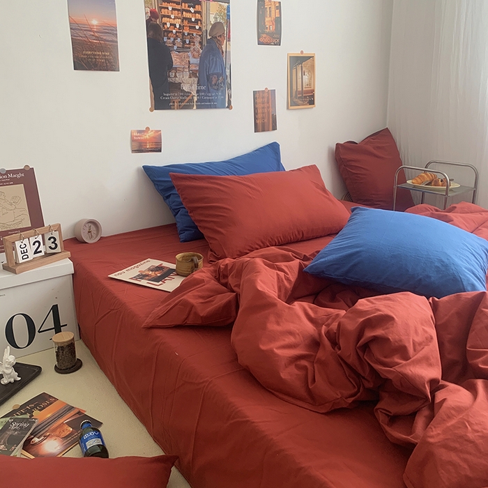 91家纺网 家纺一手货源 找家纺 柚可家居 2024新款40支全棉色织水洗棉单品系列-四件套 树莓红