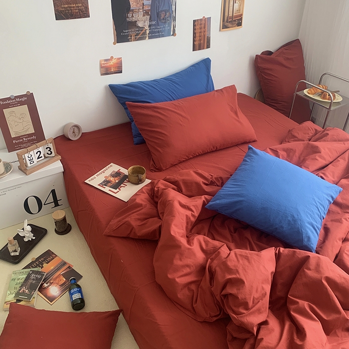 91家纺网 家纺一手货源 找家纺 柚可家居 2024新款40支全棉色织水洗棉单品系列-四件套 树莓红