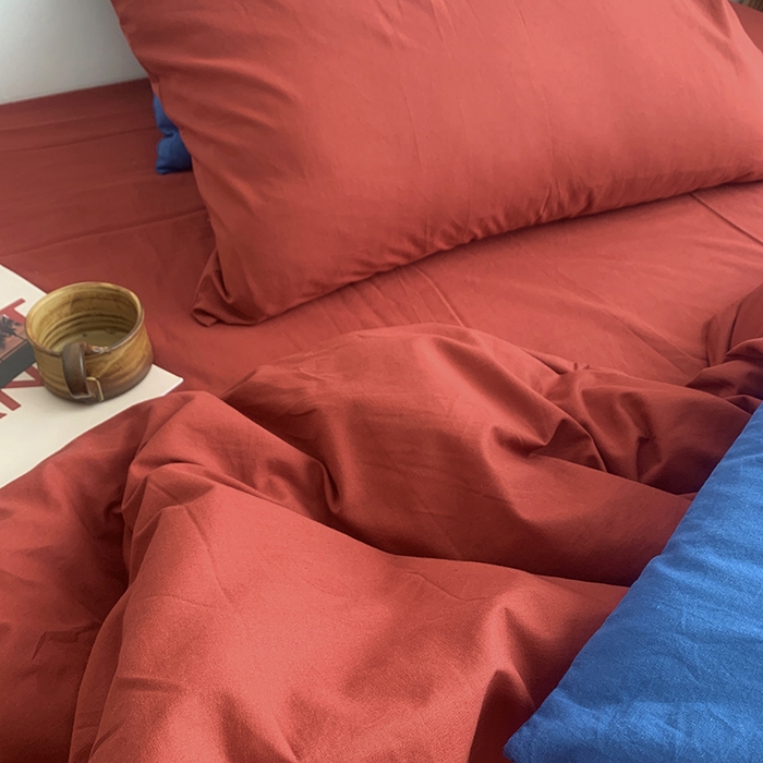 91家纺网 家纺一手货源 找家纺 柚可家居 2024新款40支全棉色织水洗棉单品系列-四件套 树莓红