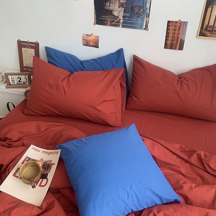 91家纺网 家纺一手货源 找家纺 柚可家居 2024新款40支全棉色织水洗棉单品系列-四件套 树莓红