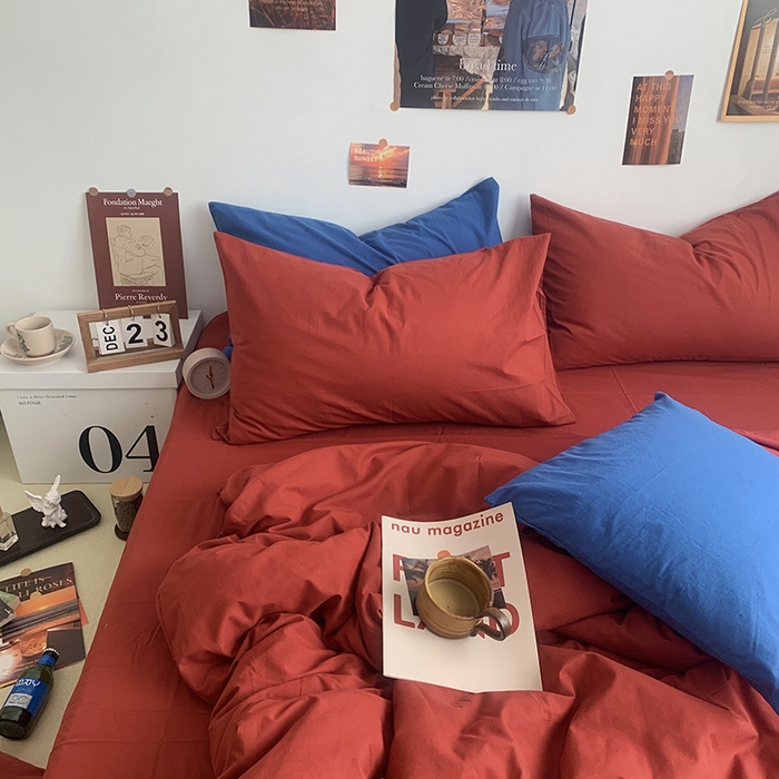 91家纺网 家纺一手货源 找家纺 柚可家居 2024新款40支全棉色织水洗棉单品系列-四件套 树莓红