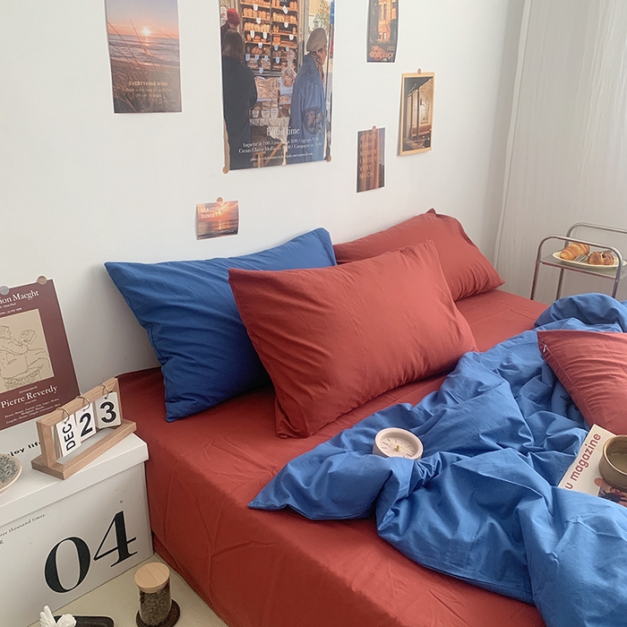 91家纺网 家纺一手货源 找家纺 柚可家居 2024新款40支全棉色织水洗棉单品系列-四件套 跃蓝