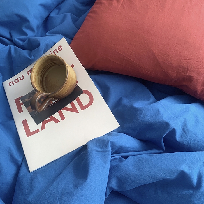 91家纺网 家纺一手货源 找家纺 柚可家居 2024新款40支全棉色织水洗棉单品系列-四件套 跃蓝