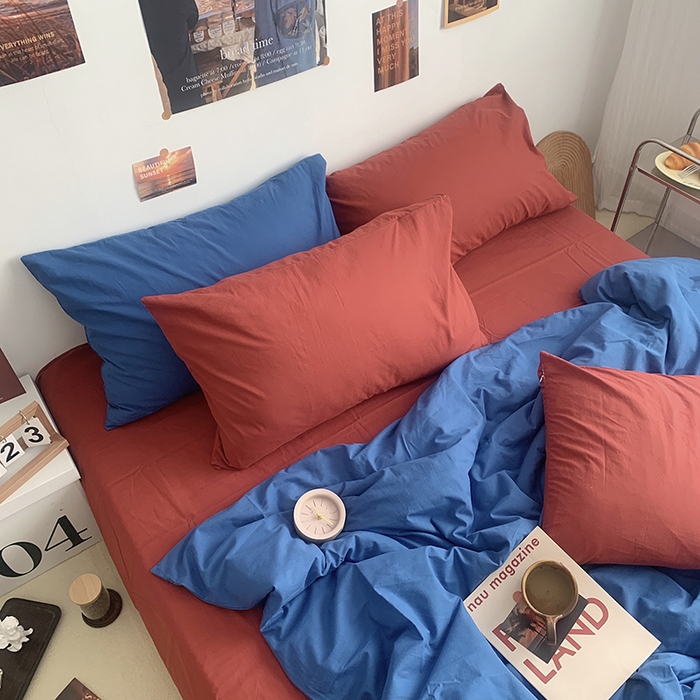 91家纺网 家纺一手货源 找家纺 柚可家居 2024新款40支全棉色织水洗棉单品系列-四件套 跃蓝