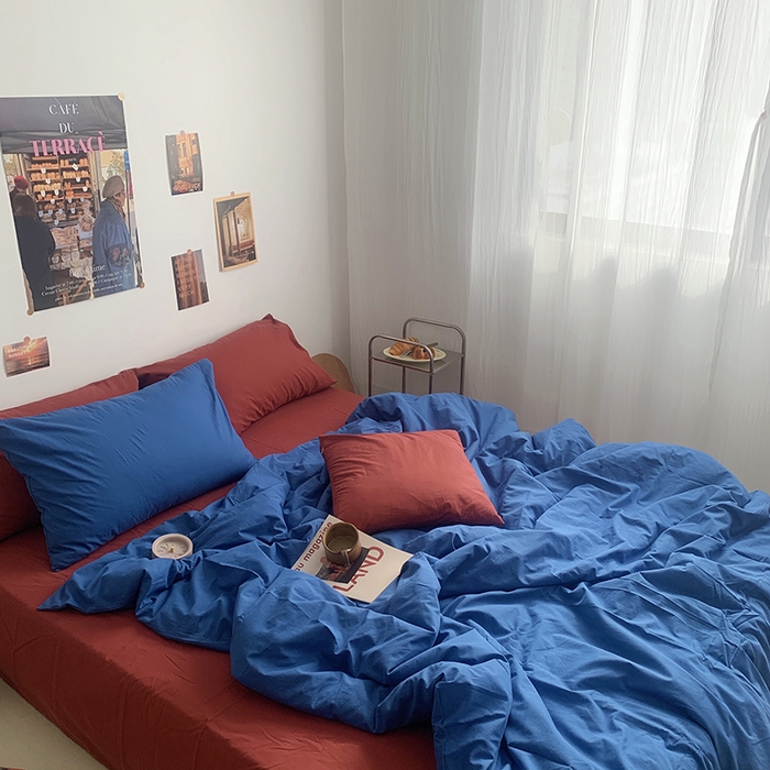 91家纺网 家纺一手货源 找家纺 柚可家居 2024新款40支全棉色织水洗棉单品系列-四件套 跃蓝