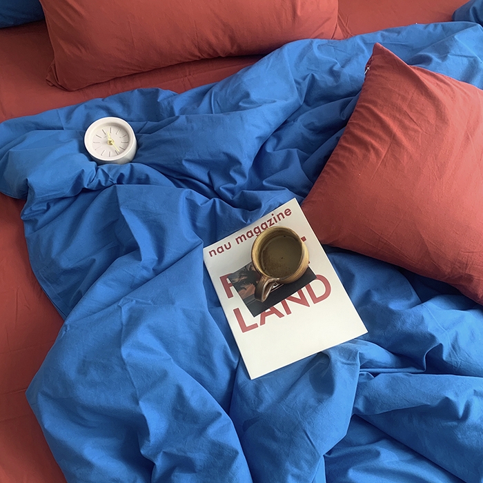 91家纺网 家纺一手货源 找家纺 柚可家居 2024新款40支全棉色织水洗棉单品系列-四件套 跃蓝