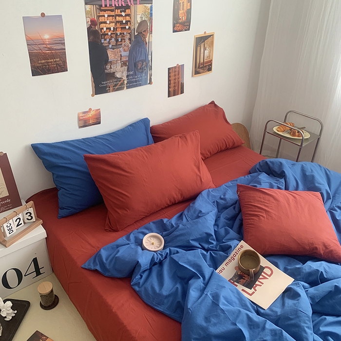 91家纺网 家纺一手货源 找家纺 柚可家居 2024新款40支全棉色织水洗棉单品系列-四件套 跃蓝