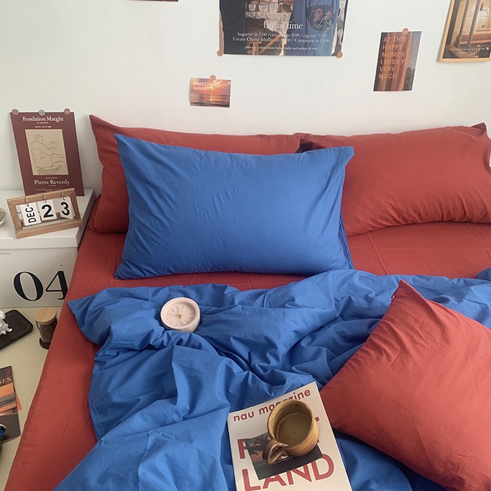 91家纺网 家纺一手货源 找家纺 柚可家居 2024新款40支全棉色织水洗棉单品系列-四件套 跃蓝