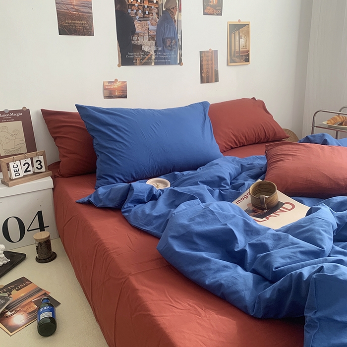 91家纺网 家纺一手货源 找家纺 柚可家居 2024新款40支全棉色织水洗棉单品系列-四件套 跃蓝