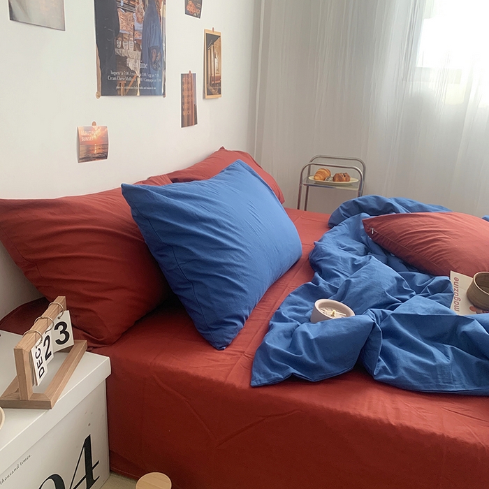 91家纺网 家纺一手货源 找家纺 柚可家居 2024新款40支全棉色织水洗棉单品系列-四件套 跃蓝