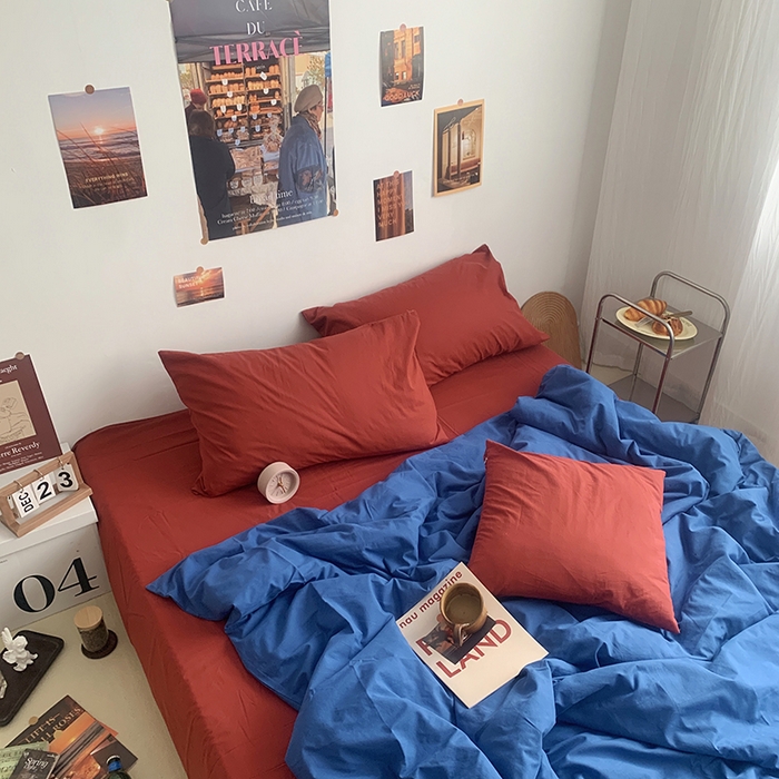 91家纺网 家纺一手货源 找家纺 柚可家居 2024新款40支全棉色织水洗棉单品系列-四件套 跃蓝