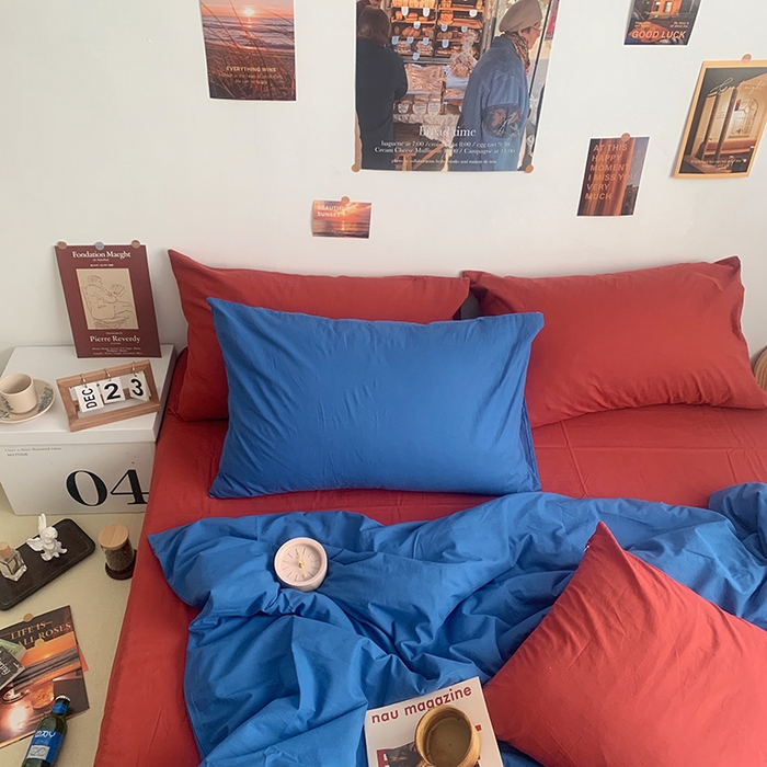 91家纺网 家纺一手货源 找家纺 柚可家居 2024新款40支全棉色织水洗棉单品系列-四件套 跃蓝