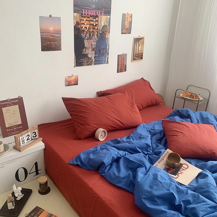 91家纺网 家纺一手货源 找家纺 柚可家居 2024新款40支全棉色织水洗棉单品系列-四件套 跃蓝