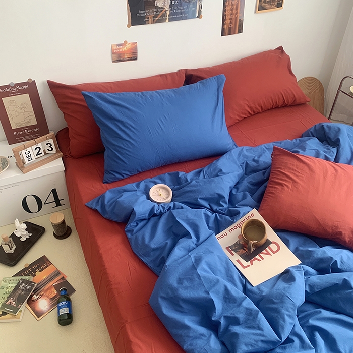 91家纺网 家纺一手货源 找家纺 柚可家居 2024新款40支全棉色织水洗棉单品系列-四件套 跃蓝