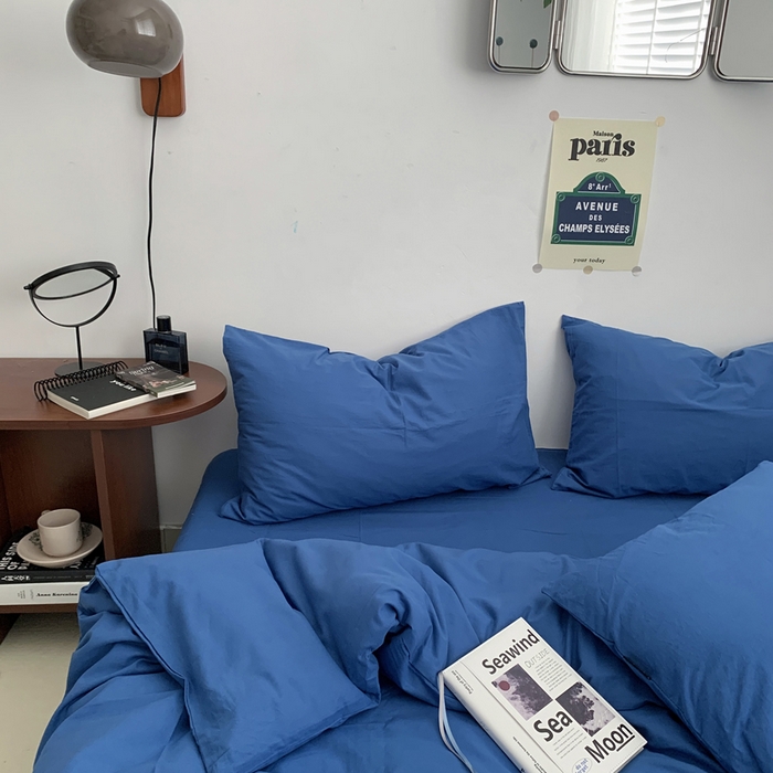 91家纺网 家纺一手货源 找家纺 柚可家居 2024新款40支全棉色织水洗棉单品系列-四件套 跃蓝1