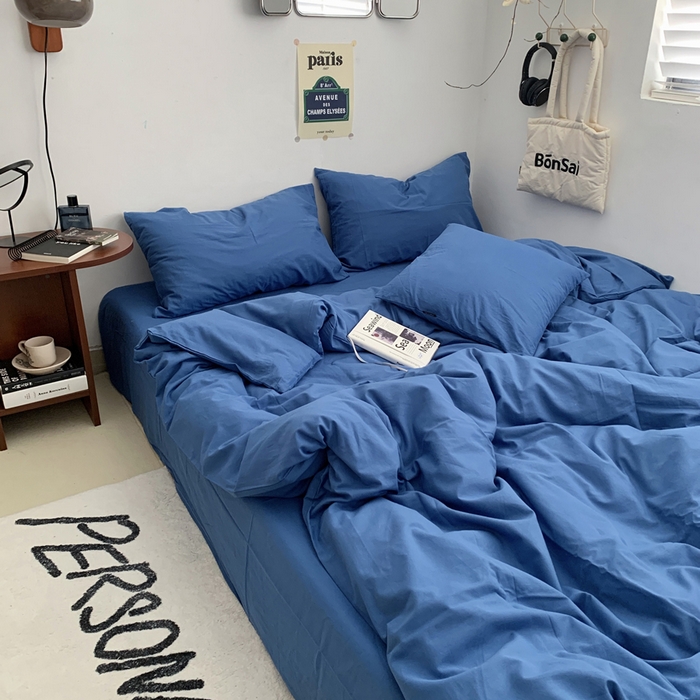 91家纺网 家纺一手货源 找家纺 柚可家居 2024新款40支全棉色织水洗棉单品系列-四件套 跃蓝1