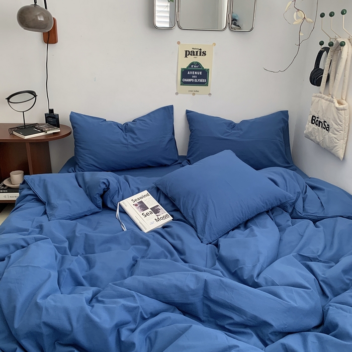 91家纺网 家纺一手货源 找家纺 柚可家居 2024新款40支全棉色织水洗棉单品系列-四件套 跃蓝1