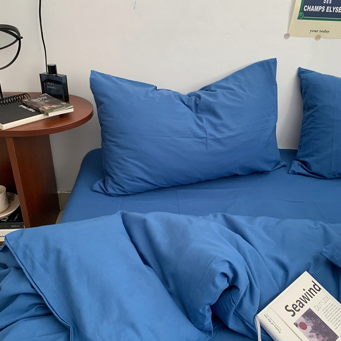 91家纺网 家纺一手货源 找家纺 柚可家居 2024新款40支全棉色织水洗棉单品系列-四件套 跃蓝1