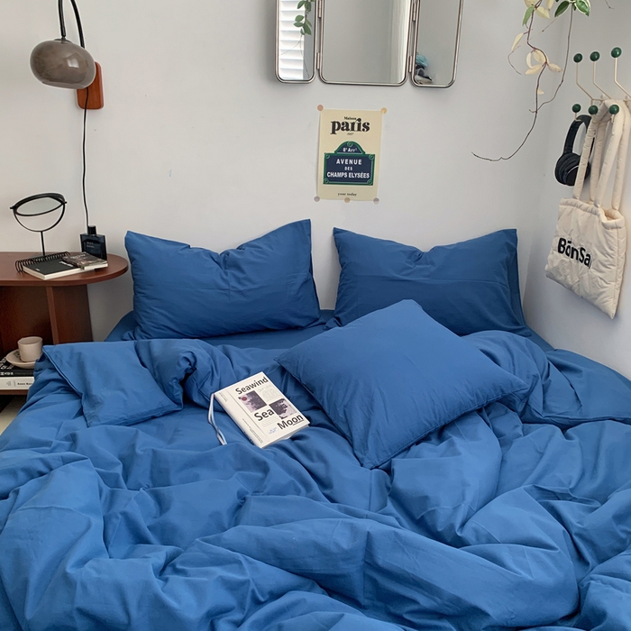 91家纺网 家纺一手货源 找家纺 柚可家居 2024新款40支全棉色织水洗棉单品系列-四件套 跃蓝1