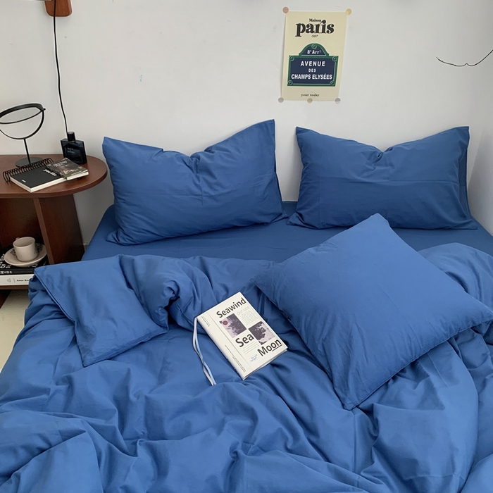 91家纺网 家纺一手货源 找家纺 柚可家居 2024新款40支全棉色织水洗棉单品系列-四件套 跃蓝1