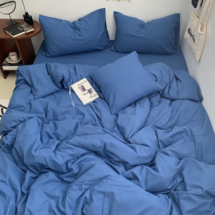 91家纺网 家纺一手货源 找家纺 柚可家居 2024新款40支全棉色织水洗棉单品系列-四件套 跃蓝1