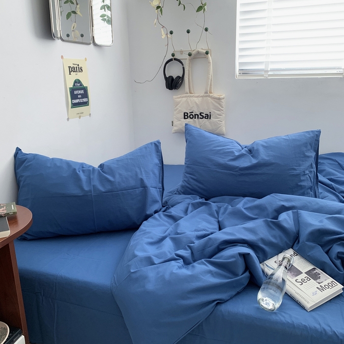 91家纺网 家纺一手货源 找家纺 柚可家居 2024新款40支全棉色织水洗棉单品系列-四件套 跃蓝1