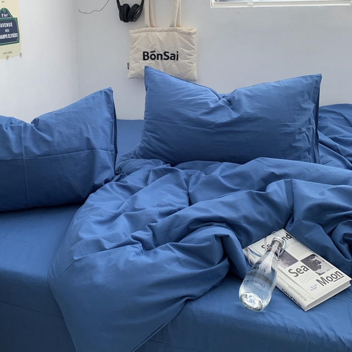 91家纺网 家纺一手货源 找家纺 柚可家居 2024新款40支全棉色织水洗棉单品系列-四件套 跃蓝1