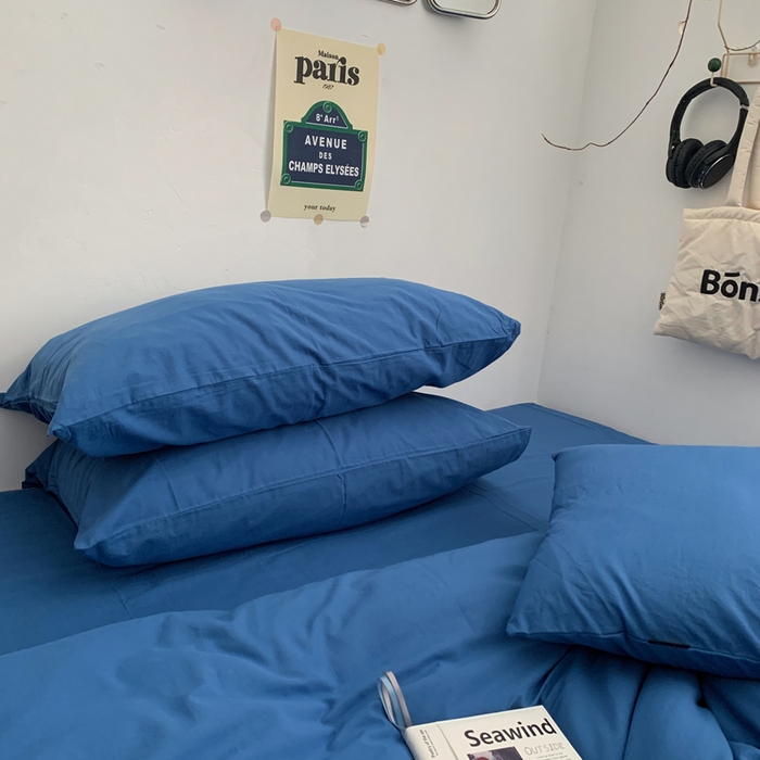 91家纺网 家纺一手货源 找家纺 柚可家居 2024新款40支全棉色织水洗棉单品系列-四件套 跃蓝1