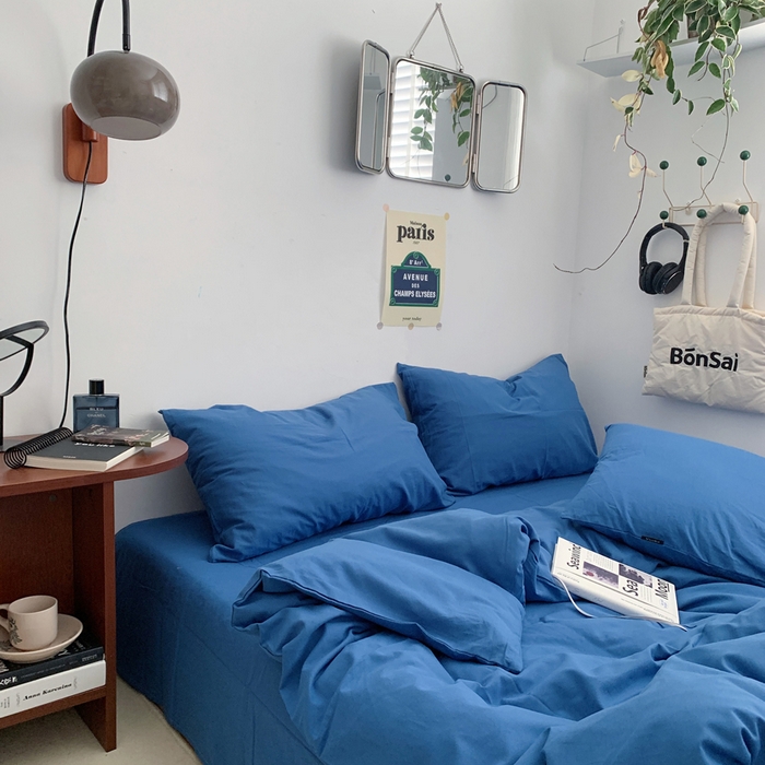 91家纺网 家纺一手货源 找家纺 柚可家居 2024新款40支全棉色织水洗棉单品系列-四件套 跃蓝1