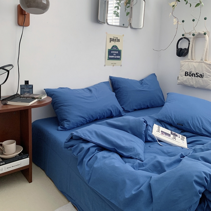 91家纺网 家纺一手货源 找家纺 柚可家居 2024新款40支全棉色织水洗棉单品系列-四件套 跃蓝1