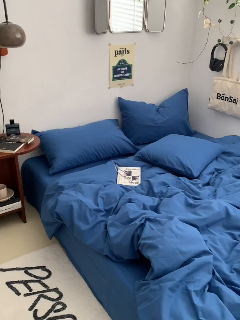 91家纺网 家纺一手货源 找家纺 柚可家居 2024新款40支全棉色织水洗棉单品系列-四件套 跃蓝1