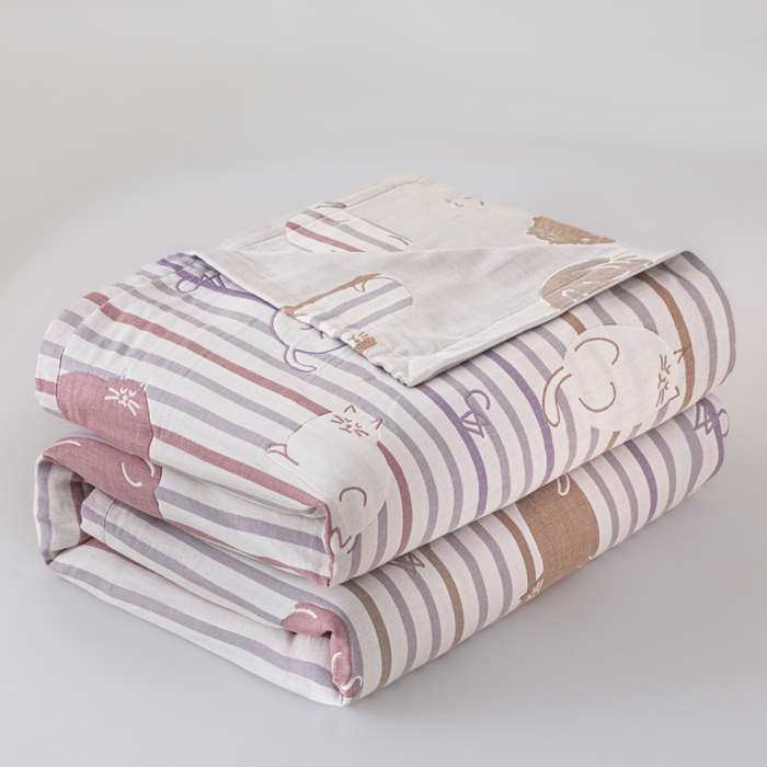 91家纺网 家纺一手货源 找家纺 悦然毛巾被 2025新款八层纱布盖毯毛巾被夏被夏凉被空调被 彩虹猫咖