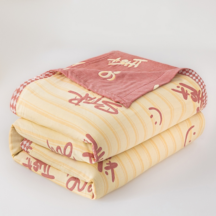 91家纺网 家纺一手货源 找家纺 悦然毛巾被 2025新款八层纱布盖毯毛巾被夏被夏凉被空调被 梦幻光影粉