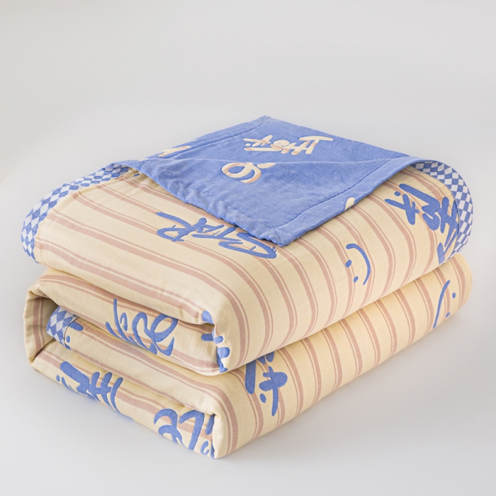 91家纺网 家纺一手货源 找家纺 悦然毛巾被 2025新款八层纱布盖毯毛巾被夏被夏凉被空调被 梦幻光影蓝