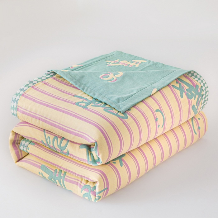 91家纺网 家纺一手货源 找家纺 悦然毛巾被 2025新款八层纱布盖毯毛巾被夏被夏凉被空调被 梦幻光影绿