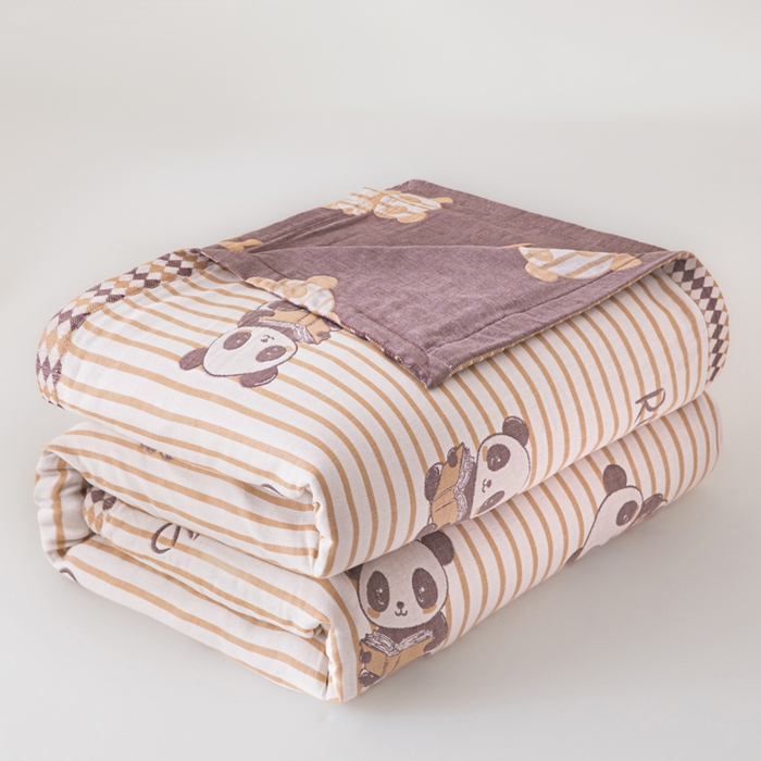 91家纺网 家纺一手货源 找家纺 悦然毛巾被 2025新款八层纱布盖毯毛巾被夏被夏凉被空调被 趣味彩条橙