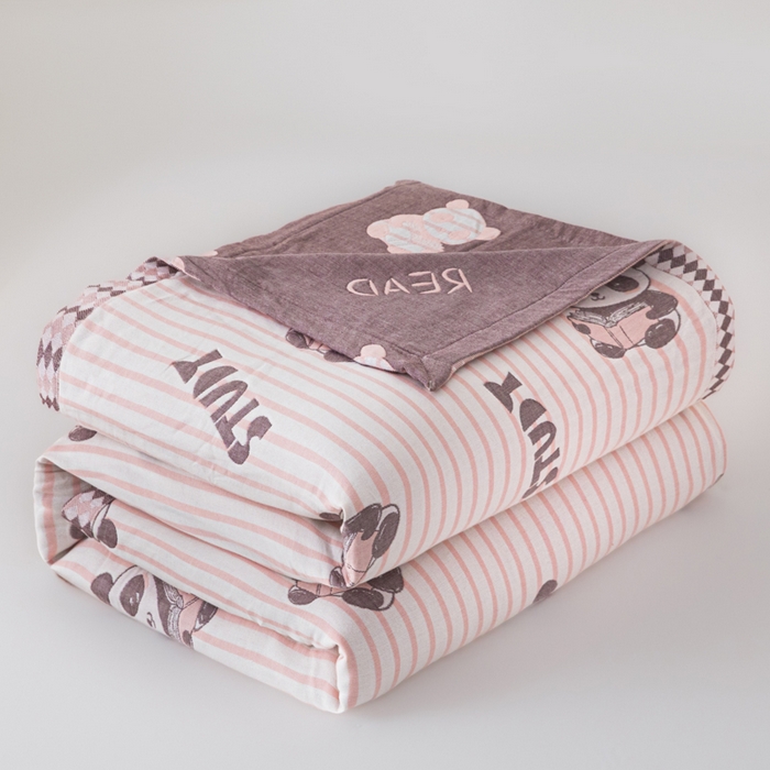 91家纺网 家纺一手货源 找家纺 悦然毛巾被 2025新款八层纱布盖毯毛巾被夏被夏凉被空调被 趣味彩条粉