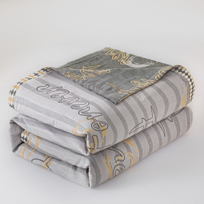 91家纺网 家纺一手货源 找家纺 悦然毛巾被 2025新款八层纱布盖毯毛巾被夏被夏凉被空调被 纱语星辰灰