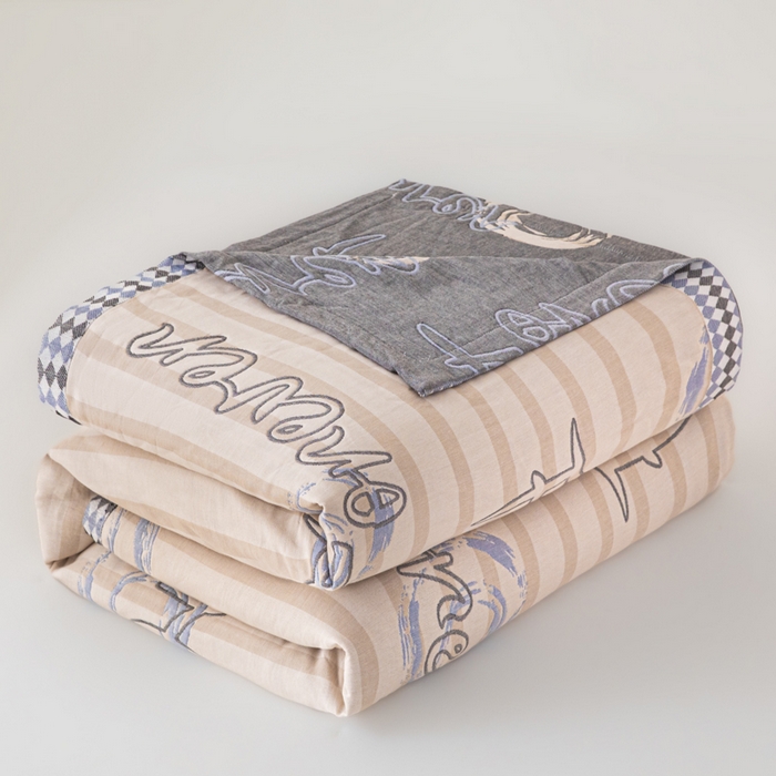 91家纺网 家纺一手货源 找家纺 悦然毛巾被 2025新款八层纱布盖毯毛巾被夏被夏凉被空调被 纱语星辰咖