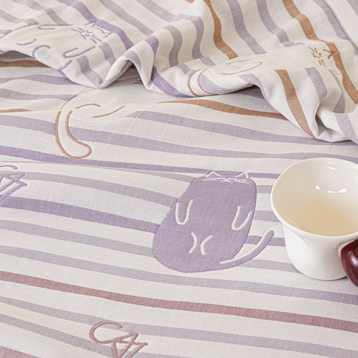 91家纺网 家纺一手货源 找家纺 悦然毛巾被 2025新款八层纱布盖毯毛巾被夏被夏凉被空调被 彩虹猫咖