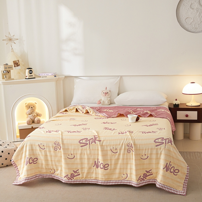 91家纺网 家纺一手货源 找家纺 悦然毛巾被 2025新款八层纱布盖毯毛巾被夏被夏凉被空调被 梦幻光影粉