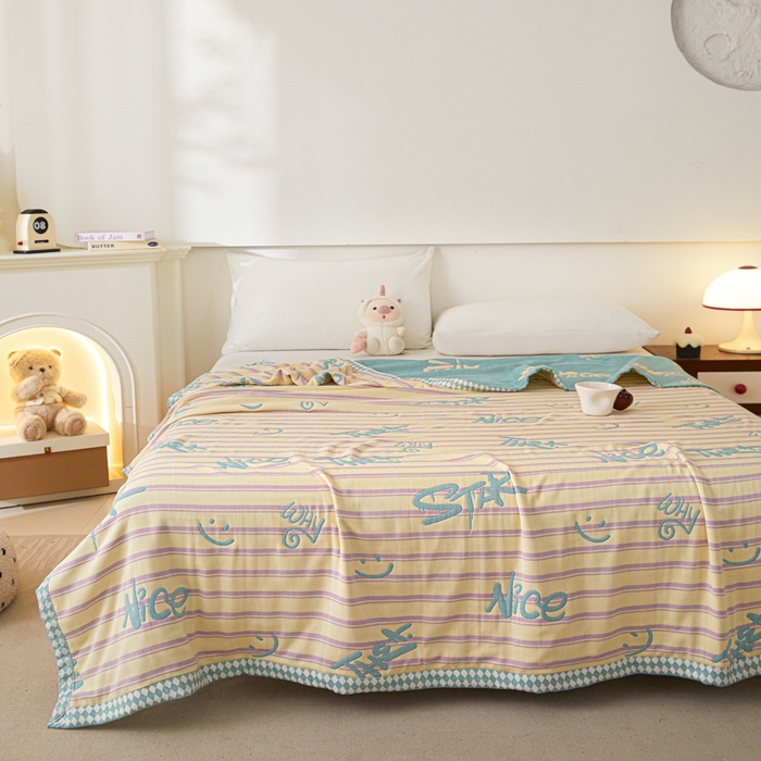 91家纺网 家纺一手货源 找家纺 悦然毛巾被 2025新款八层纱布盖毯毛巾被夏被夏凉被空调被 梦幻光影绿