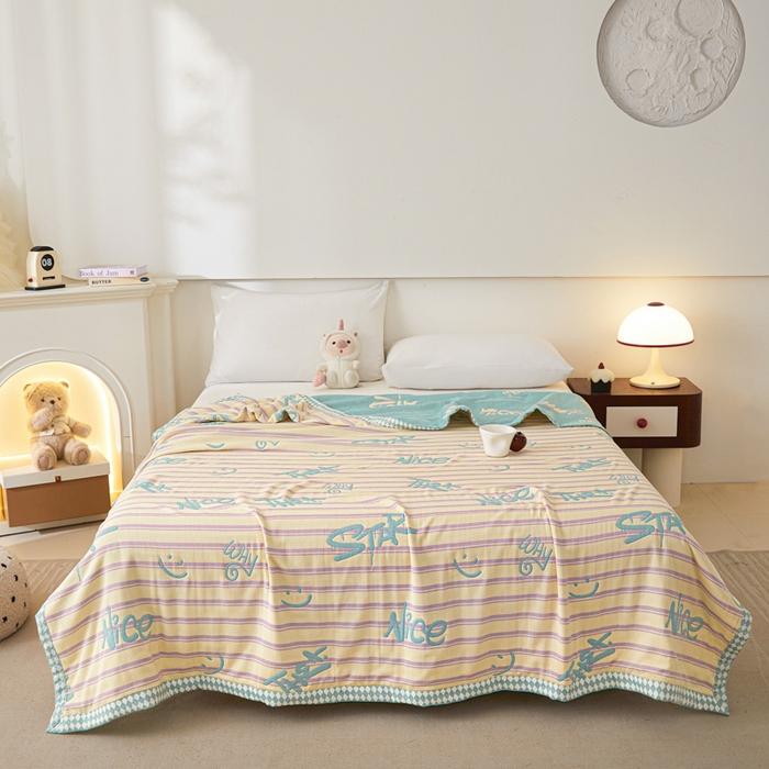 91家纺网 家纺一手货源 找家纺 悦然毛巾被 2025新款八层纱布盖毯毛巾被夏被夏凉被空调被 梦幻光影绿