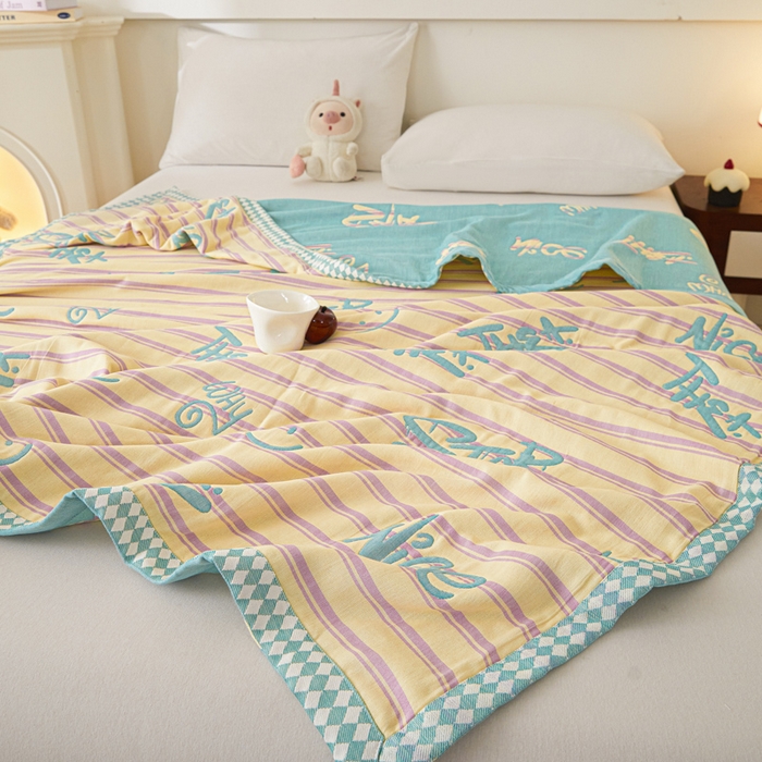 91家纺网 家纺一手货源 找家纺 悦然毛巾被 2025新款八层纱布盖毯毛巾被夏被夏凉被空调被 梦幻光影绿