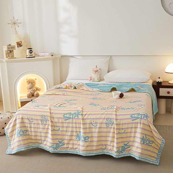 91家纺网 家纺一手货源 找家纺 悦然毛巾被 2025新款八层纱布盖毯毛巾被夏被夏凉被空调被 梦幻光影绿