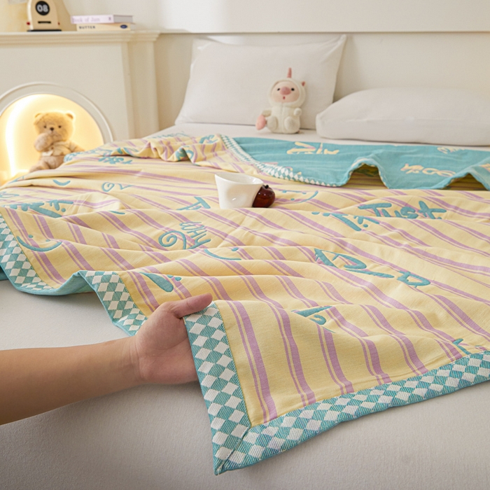 91家纺网 家纺一手货源 找家纺 悦然毛巾被 2025新款八层纱布盖毯毛巾被夏被夏凉被空调被 梦幻光影绿