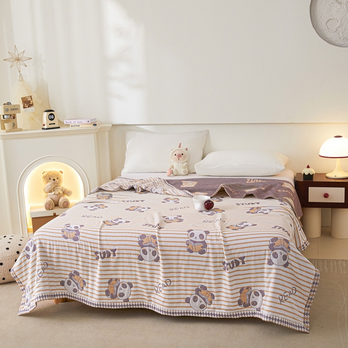 91家纺网 家纺一手货源 找家纺 悦然毛巾被 2025新款八层纱布盖毯毛巾被夏被夏凉被空调被 趣味彩条橙