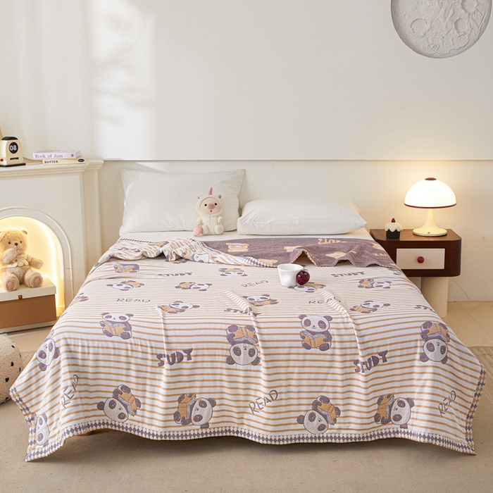 91家纺网 家纺一手货源 找家纺 悦然毛巾被 2025新款八层纱布盖毯毛巾被夏被夏凉被空调被 趣味彩条橙